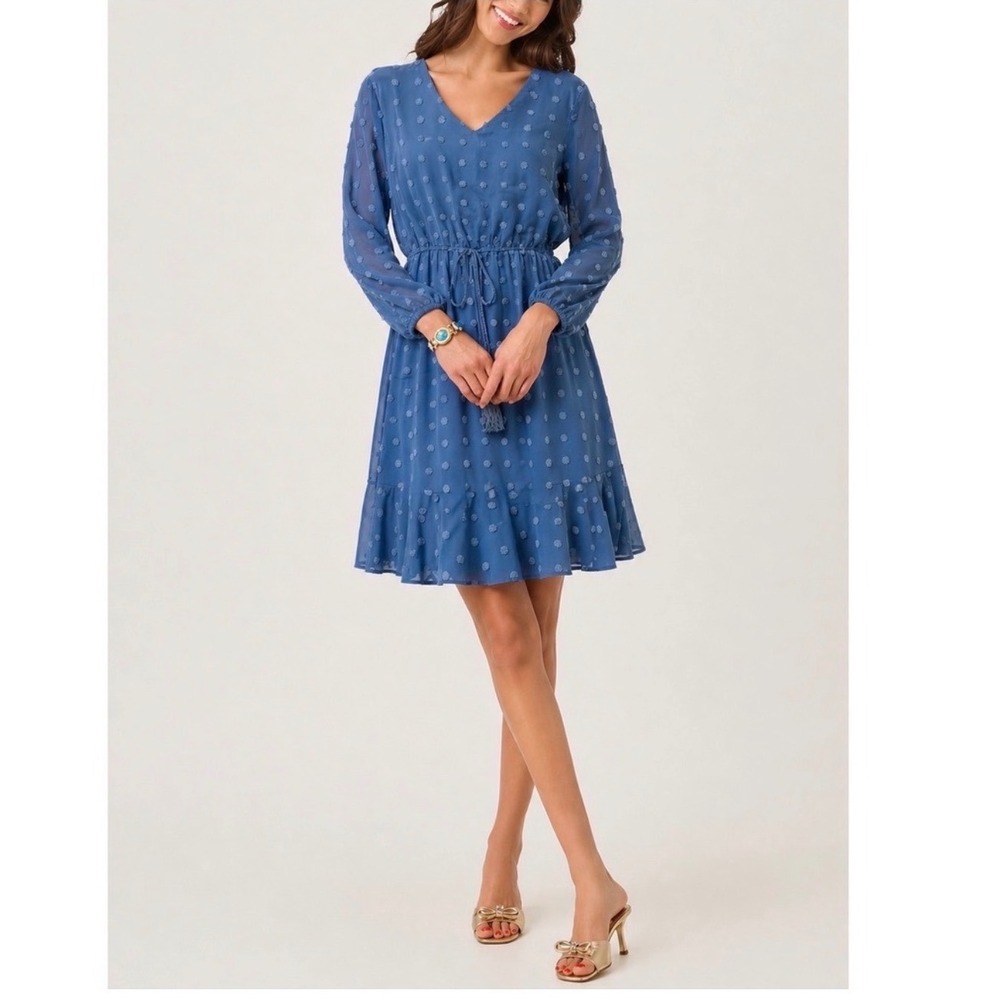 Kirundo Blue Long Sleeve V Neck Flowy Mini Dress